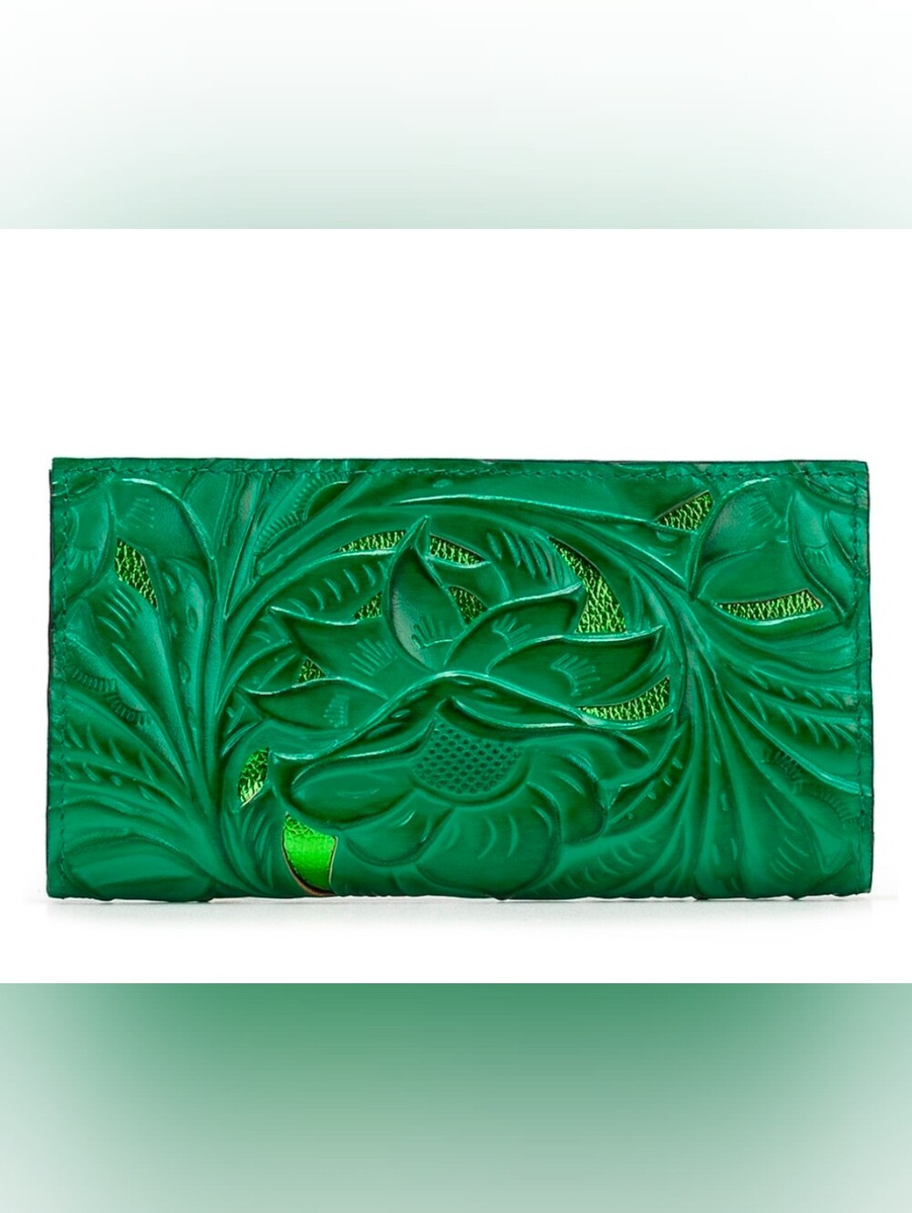 PATRICIA NASH Evelyn Green Metallic Embossed Leather Bifold Wallet